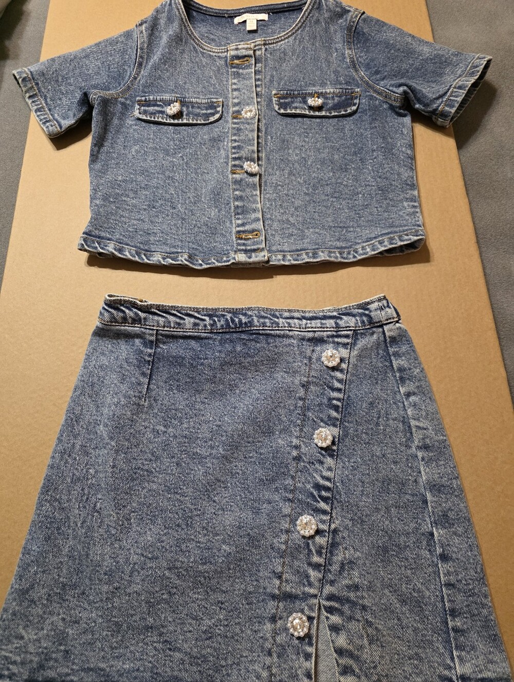 GB girls Blue Denim Top with Contrast Gold Stitching